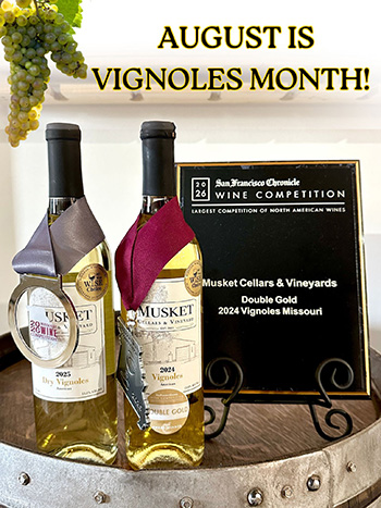 Flyer showing Vignoles wine bottles